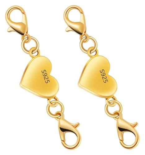 Magnetverschluss Kette 925 Silber Herzförmige Magnetische Halskettenverschlüsse und Verschlüsse, Verschlusskonverter for Schmuck(2pcs Gold) von JTKSSCS