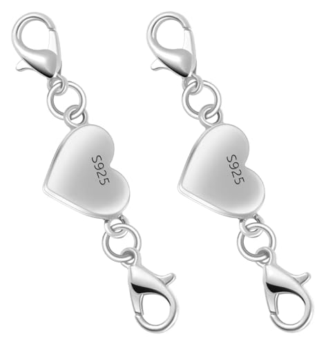 Magnetverschluss Kette 925 Silber Herzförmige Magnetische Halskettenverschlüsse und Verschlüsse, Verschlusskonverter for Schmuck(2pcs Silver) von JTKSSCS