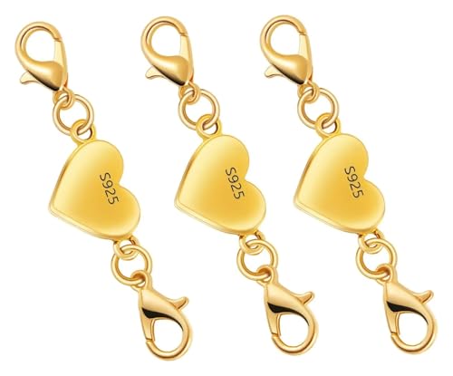 Magnetverschluss Kette 925 Silber Herzförmige Magnetische Halskettenverschlüsse und Verschlüsse, Verschlusskonverter for Schmuck(3pcs Gold) von JTKSSCS