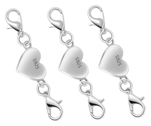 Magnetverschluss Kette 925 Silber Herzförmige Magnetische Halskettenverschlüsse und Verschlüsse, Verschlusskonverter for Schmuck(3pcs Silver) von JTKSSCS