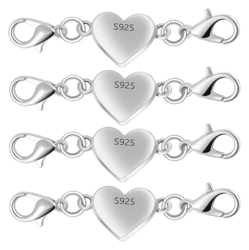 Magnetverschluss Kette 925 Silber Herzförmige Magnetische Halskettenverschlüsse und Verschlüsse, Verschlusskonverter for Schmuck(4pcs Silver) von JTKSSCS