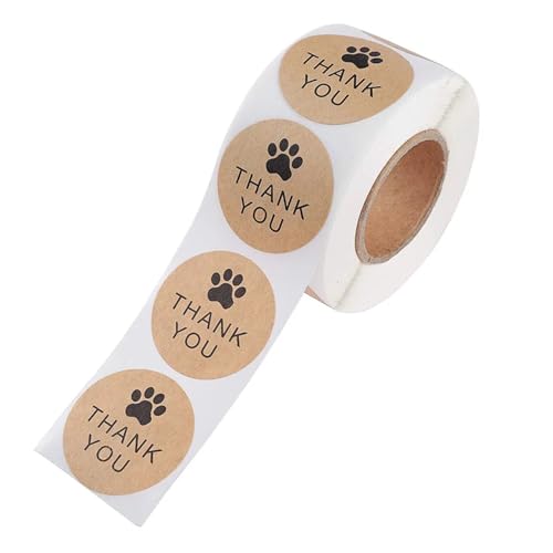 Sticker Rund 1 Zoll Kraftpapier Danke Aufkleber Siegel Etiketten Hund Pfote Druck Verpackung Schreibwaren 100-500 Stück(300pcs) von JTKSSCS