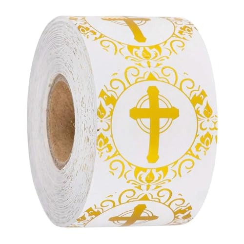 Sticker Rund 1 Zoll vergoldeter runder Kreuzaufkleber Gebetsaufkleber Umschlagsiegeletikett 50-500 Stück(300pcs) von JTKSSCS