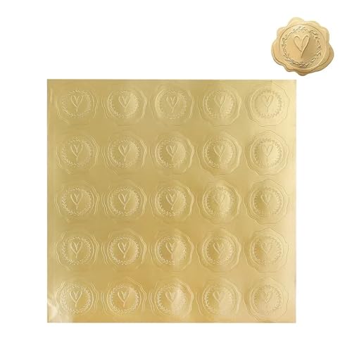 Sticker Rund 25/100Pcs Gold Geprägte Herz Aufkleber Danke Umschlag Abdichtung Aufkleber Hochzeit Party(Color 03,1Sheet (25Pcs)) von JTKSSCS