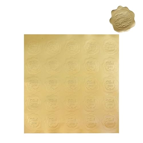 Sticker Rund 25/100Pcs Gold Geprägte Herz Aufkleber Danke Umschlag Abdichtung Aufkleber Hochzeit Party(Thank you,4Sheet (100Pcs)) von JTKSSCS