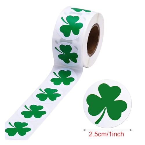 Sticker Rund 50–500 Stück Etiketten for Patrick's Day, Kleeblatt-Aufkleber, 2,5 cm, selbstklebendes Etikett for Dekoration und Schreibwaren(300pcs) von JTKSSCS