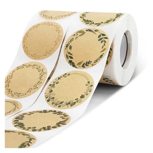 Sticker Rund 500 Aufkleber Kraftpapier Blumen Siegelaufkleber Selbstklebendes Etikettenpapier Selbstklebende Etikettenrolle(Style 04-9x35inches) von JTKSSCS