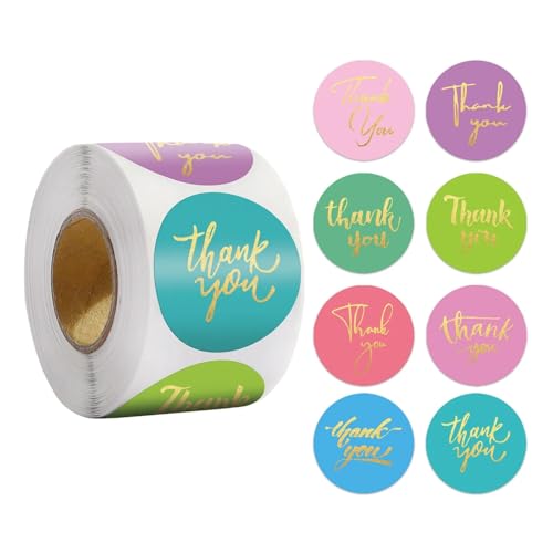 Sticker Rund Dankeschön-Aufkleber, Siegeletiketten, 50–500 Stück, Goldfolie, Papierdekoration for handgefertigte Hochzeitsetiketten, Schreibwaren, 4 Farben(QY900-100pcs) von JTKSSCS