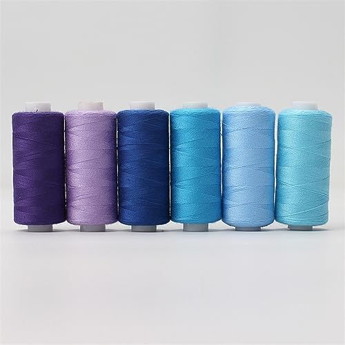 Stickgarn 6 Farben/Set Garn Nähgarn Rolle Maschine Handstickerei 400 Yard jede Spule Polyester langlebig for Heimnähset(Blue series) von JTKSSCS