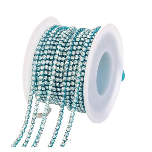 Strassband 1/10Yard Rhinestone Chain Glitter Crystal Sew On Glue On Rhinestones for Clothes DIY Garment Accessories Trim Cup Chain(Aquamarine Crystal,10 YARDS_SS8 2.5MM) von JTKSSCS