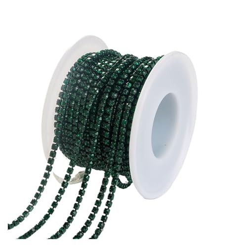 Strassband 1/10Yard Rhinestone Chain Glitter Crystal Sew On Glue On Rhinestones for Clothes DIY Garment Accessories Trim Cup Chain(Emerald,1 YARD_SS8 2.5MM) von JTKSSCS
