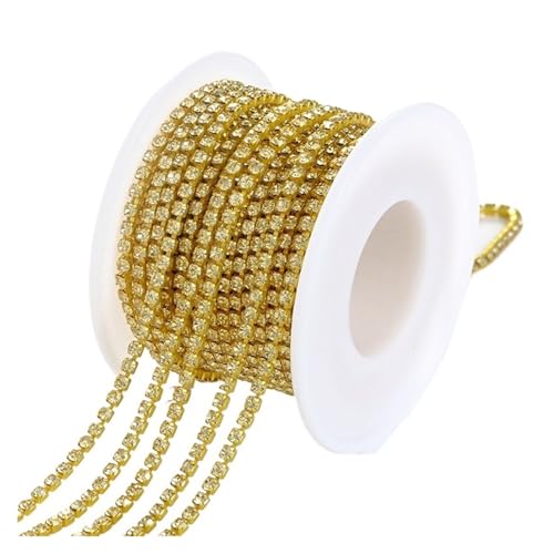 Strassband 1/10Yard Rhinestone Chain Glitter Crystal Sew On Glue On Rhinestones for Clothes DIY Garment Accessories Trim Cup Chain(Jonquil,1 YARD_SS6 2MM) von JTKSSCS
