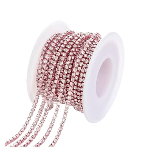 Strassband 1/10Yard Rhinestone Chain Glitter Crystal Sew On Glue On Rhinestones for Clothes DIY Garment Accessories Trim Cup Chain(Light Rose Crystal,1 YARD_SS8 2.5MM) von JTKSSCS