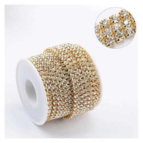 Strassband 1 Yard 10 Yards/Rolle Glitzer Kristall Strass Kette for Aufnähen und Aufkleben for Kleidung DIY Bekleidungszubehör Zierkette(Gold base clear,1 YARD - PACK_2.8MM) von JTKSSCS