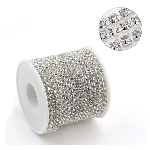 Strassband 1 Yard 10 Yards/Rolle Glitzer Kristall Strass Kette for Aufnähen und Aufkleben for Kleidung DIY Bekleidungszubehör Zierkette(Silver base clear,1 YARD - PACK_2.5MM) von JTKSSCS