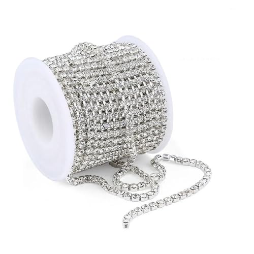 Strassband 1 Yard 10 Yards/Rolle Glitzer Kristall Strass Kette for Aufnähen und Aufkleben for Kleidung DIY Bekleidungszubehör Zierkette(Silver base clear,1 YARD_SS16-4MM) von JTKSSCS