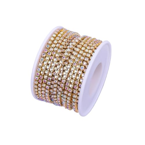Strassband 10 Yard Strass Trim Stein Tasse Kette Gold Diamant Strass Dekorative Applique Kristall Verzierungen for Kleider(AB with Gold,10YARD_SS8) von JTKSSCS