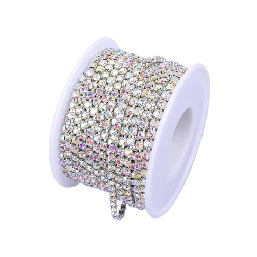 Strassband 10 Yard Strass Trim Stein Tasse Kette Gold Diamant Strass Dekorative Applique Kristall Verzierungen for Kleider(AB with Silver,5YARD_SS8) von JTKSSCS
