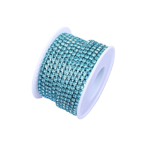 Strassband 10 Yard Strass Trim Stein Tasse Kette Gold Diamant Strass Dekorative Applique Kristall Verzierungen for Kleider(Aquamarine,5YARD_SS8) von JTKSSCS