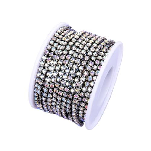 Strassband 10 Yard Strass Trim Stein Tasse Kette Gold Diamant Strass Dekorative Applique Kristall Verzierungen for Kleider(Black Crystal AB,1YARD_SS8) von JTKSSCS