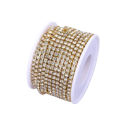 Strassband 10 Yard Strass Trim Stein Tasse Kette Gold Diamant Strass Dekorative Applique Kristall Verzierungen for Kleider(Crystal with Gold,1YARD_SS8) von JTKSSCS