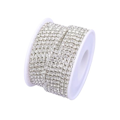 Strassband 10 Yard Strass Trim Stein Tasse Kette Gold Diamant Strass Dekorative Applique Kristall Verzierungen for Kleider(Crystal with Silver,1YARD_SS12) von JTKSSCS