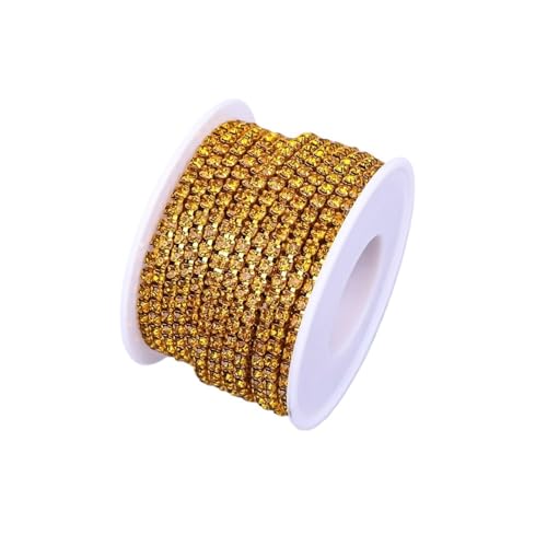Strassband 10 Yard Strass Trim Stein Tasse Kette Gold Diamant Strass Dekorative Applique Kristall Verzierungen for Kleider(Topaz,5YARD_SS8) von JTKSSCS