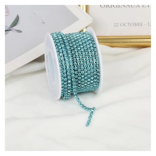 Strassband 2mm-4mm Glass Rhinestone Chain Trim With Colorful Bottom Sewing Strass Cup Chain Crystal Banding Glue On Rhinestone Trim(Aquamarine,5YARDS_SS8-2.5MM) von JTKSSCS