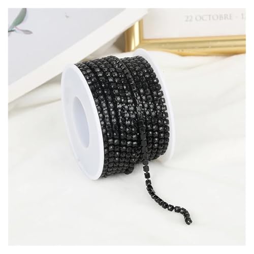 Strassband 2mm-4mm Glass Rhinestone Chain Trim With Colorful Bottom Sewing Strass Cup Chain Crystal Banding Glue On Rhinestone Trim(Black,5YARDS_SS6-2MM) von JTKSSCS