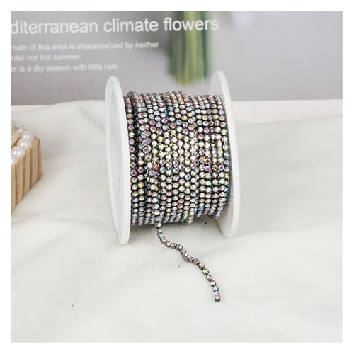 Strassband 2mm-4mm Glass Rhinestone Chain Trim With Colorful Bottom Sewing Strass Cup Chain Crystal Banding Glue On Rhinestone Trim(Black Crystal AB,10YARDS_SS16-4MM) von JTKSSCS