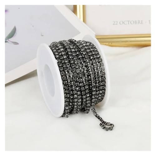 Strassband 2mm-4mm Glass Rhinestone Chain Trim With Colorful Bottom Sewing Strass Cup Chain Crystal Banding Glue On Rhinestone Trim(Black Diamond,10YARDS_SS6-2MM) von JTKSSCS