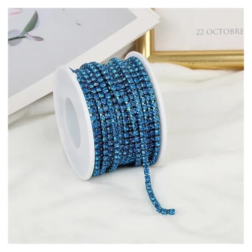 Strassband 2mm-4mm Glass Rhinestone Chain Trim With Colorful Bottom Sewing Strass Cup Chain Crystal Banding Glue On Rhinestone Trim(Capril Blue,10YARDS_SS16-4MM) von JTKSSCS