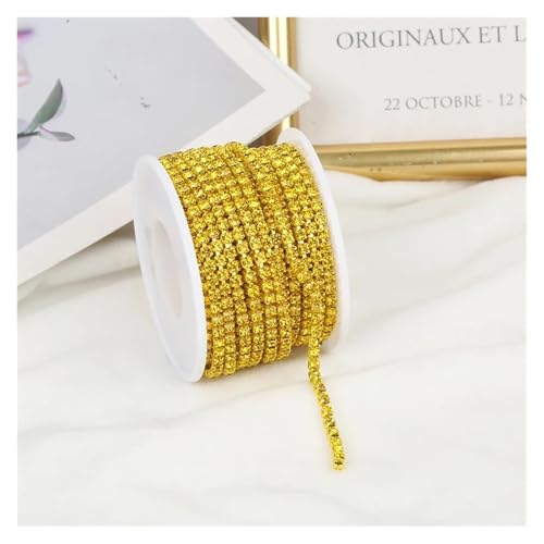Strassband 2mm-4mm Glass Rhinestone Chain Trim With Colorful Bottom Sewing Strass Cup Chain Crystal Banding Glue On Rhinestone Trim(Citrine,10YARDS_SS12-3MM) von JTKSSCS