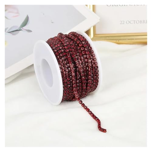 Strassband 2mm-4mm Glass Rhinestone Chain Trim With Colorful Bottom Sewing Strass Cup Chain Crystal Banding Glue On Rhinestone Trim(Dark Red,5YARDS_SS16-4MM) von JTKSSCS