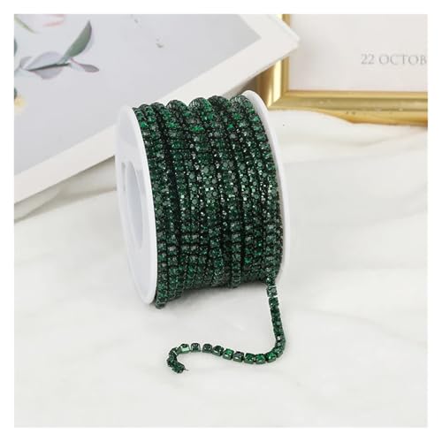 Strassband 2mm-4mm Glass Rhinestone Chain Trim With Colorful Bottom Sewing Strass Cup Chain Crystal Banding Glue On Rhinestone Trim(Emerald,10YARDS_SS8-2.5MM) von JTKSSCS