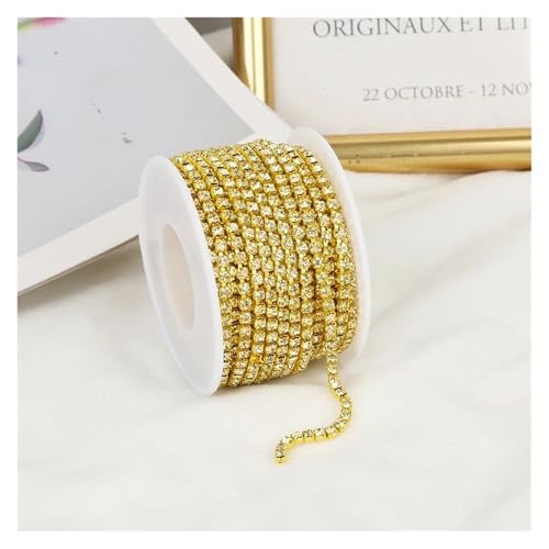 Strassband 2mm-4mm Glass Rhinestone Chain Trim With Colorful Bottom Sewing Strass Cup Chain Crystal Banding Glue On Rhinestone Trim(Jonquil,10YARDS_SS6-2MM) von JTKSSCS