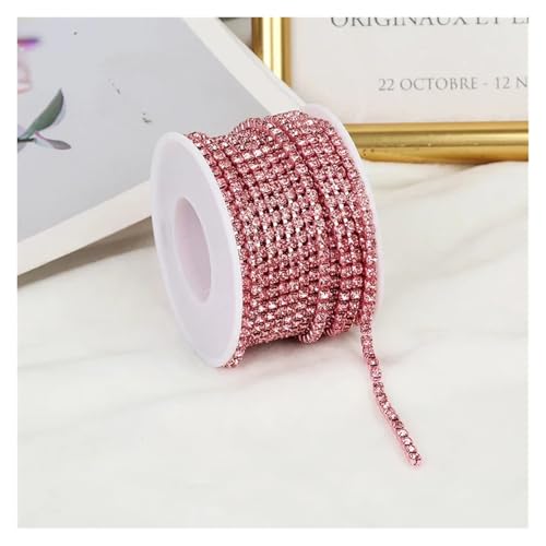 Strassband 2mm-4mm Glass Rhinestone Chain Trim With Colorful Bottom Sewing Strass Cup Chain Crystal Banding Glue On Rhinestone Trim(Lt.Pink,5YARDS_SS6-2MM) von JTKSSCS