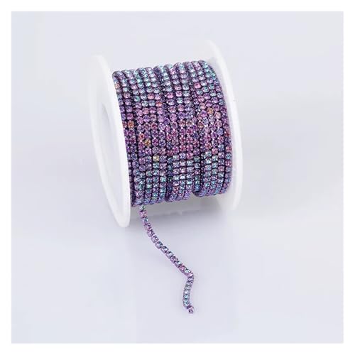 Strassband 2mm-4mm Glass Rhinestone Chain Trim With Colorful Bottom Sewing Strass Cup Chain Crystal Banding Glue On Rhinestone Trim(Purple Light,10YARDS_SS8-2.5MM) von JTKSSCS