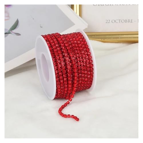 Strassband 2mm-4mm Glass Rhinestone Chain Trim With Colorful Bottom Sewing Strass Cup Chain Crystal Banding Glue On Rhinestone Trim(Red,10YARDS_SS12-3MM) von JTKSSCS