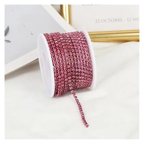 Strassband 2mm-4mm Glass Rhinestone Chain Trim With Colorful Bottom Sewing Strass Cup Chain Crystal Banding Glue On Rhinestone Trim(Rose,5YARDS_SS6-2MM) von JTKSSCS