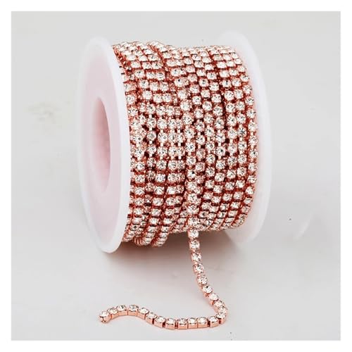 Strassband 2mm-4mm Glass Rhinestone Chain Trim With Colorful Bottom Sewing Strass Cup Chain Crystal Banding Glue On Rhinestone Trim(Rose Gold Crystal,5YARDS_SS12-3MM) von JTKSSCS