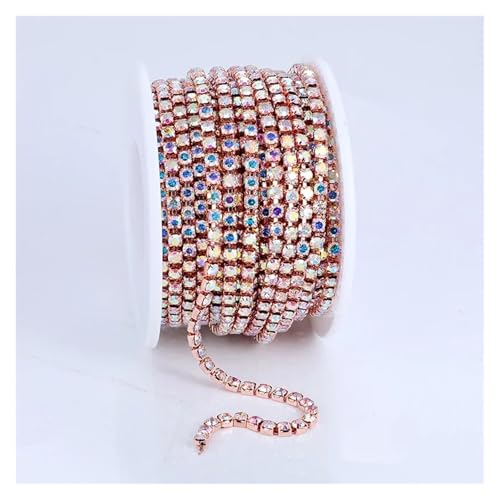 Strassband 2mm-4mm Glass Rhinestone Chain Trim With Colorful Bottom Sewing Strass Cup Chain Crystal Banding Glue On Rhinestone Trim(Rose Gold Crystal AB,10YARDS_SS16-4MM) von JTKSSCS