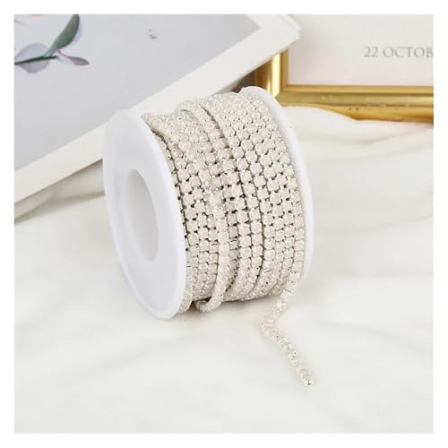 Strassband 2mm-4mm Glass Rhinestone Chain Trim With Colorful Bottom Sewing Strass Cup Chain Crystal Banding Glue On Rhinestone Trim(White Opal,5YARDS_SS8-2.5MM) von JTKSSCS
