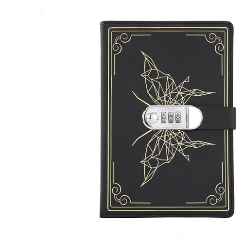 Tagebuch Mit Schloss A5 Passwort-Notizbuch, Vintage-Bullets-Protokoll mit Schloss, Privatsphäre, geheimer Notizblock, geschnittenes Briefpapier, Notizen, Buch, Studenten-Geschenk, Schulbedarf(Black) von JTKSSCS