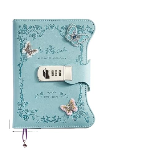 Tagebuch Mit Schloss Literarisches Mädchen-Herz-Schmetterlings-Passwortsperr-Notizbuch for Mädchen, geheimes Tagebuch mit Anhänger, PU, ​​exquisites Studenten-Notizblock-Bürobuch(Blue-Rose Garden) von JTKSSCS