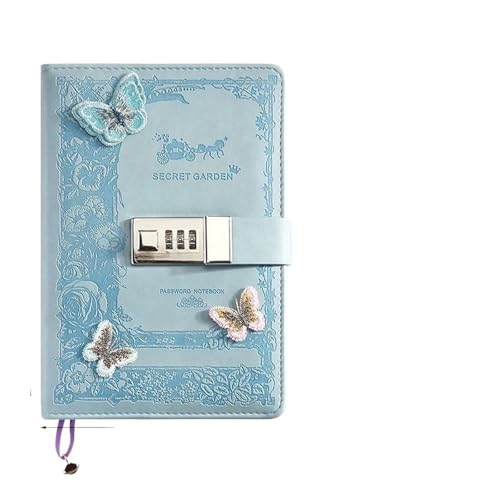Tagebuch Mit Schloss Literarisches Mädchen-Herz-Schmetterlings-Passwortsperr-Notizbuch for Mädchen, geheimes Tagebuch mit Anhänger, PU, ​​exquisites Studenten-Notizblock-Bürobuch(Blue-Secret Garden) von JTKSSCS