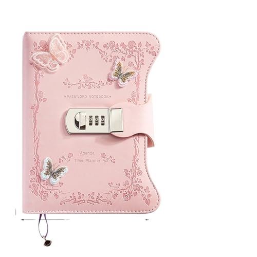 Tagebuch Mit Schloss Literarisches Mädchen-Herz-Schmetterlings-Passwortsperr-Notizbuch for Mädchen, geheimes Tagebuch mit Anhänger, PU, ​​exquisites Studenten-Notizblock-Bürobuch(Pink-Rose Garden) von JTKSSCS