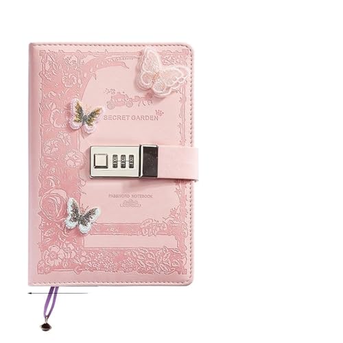 Tagebuch Mit Schloss Literarisches Mädchen-Herz-Schmetterlings-Passwortsperr-Notizbuch for Mädchen, geheimes Tagebuch mit Anhänger, PU, ​​exquisites Studenten-Notizblock-Bürobuch(Pink-Secret Garden) von JTKSSCS