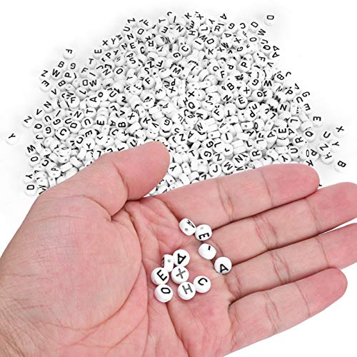 1000 Stück Weiße Perlen, Schwarzes Englisches Alphabet, Acryl-Buchstabenperlen DIY-Schmuckherstellung, Bastelzubehör, Lernspielzeug 1000 Stück Weiße Perlen, Schwarzes Englisches Alphabet, Acryl-Buchstabenperlen DIY-Schmuckherstellung, Bastelzubehör, Lernspielzeug von JTLB
