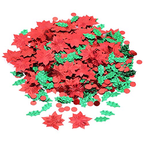 Festliches, Leuchtendes Konfetti-Party-Tischdekorationsset, Ideal für Weihnachtsfeiern und Feiertagsveranstaltungen (Stechpalme + rote Blume) von JTLB